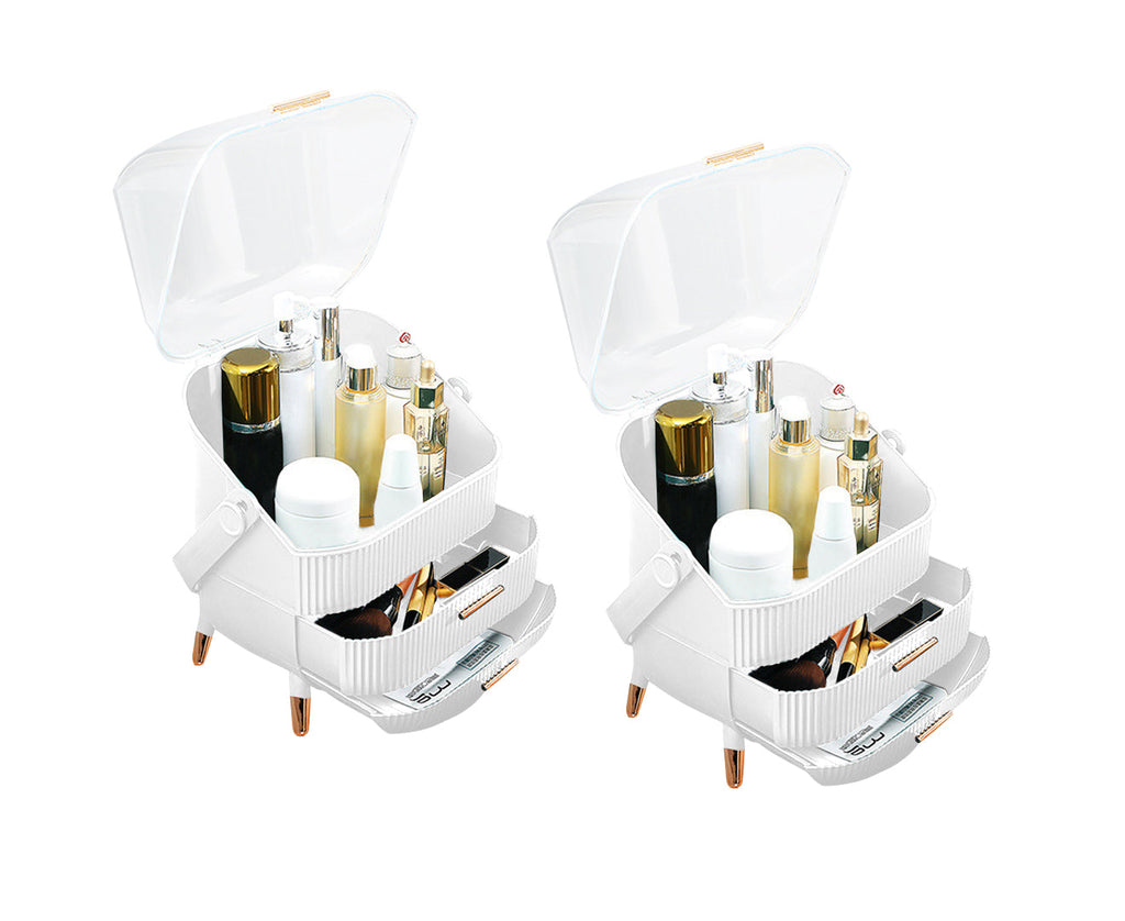 SOGA 2X 29cm White Countertop Makeup Cosmetic Storage Organiser Skincare Holder Jewelry Storage Box with Handle $ 114.50