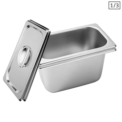 SOGA 2X Gastronorm GN Pan Full Size 1/3 GN Pan 15cm Deep Stainless Steel Tray With Lid $ 77.90