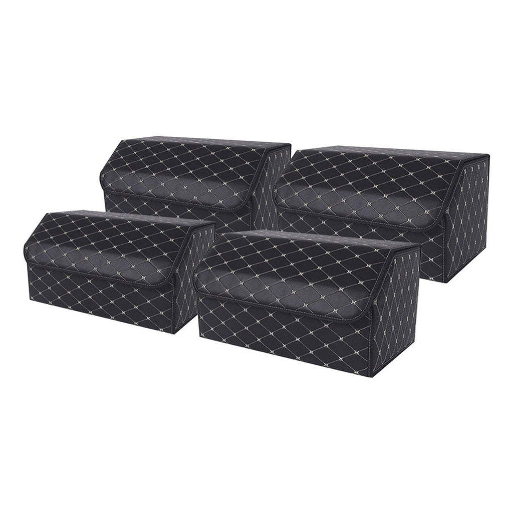 SOGA 4X Leather Car Boot Collapsible Foldable Trunk Cargo Organizer Portable Storage Box Black/Gold Stitch Large $ 181.90
