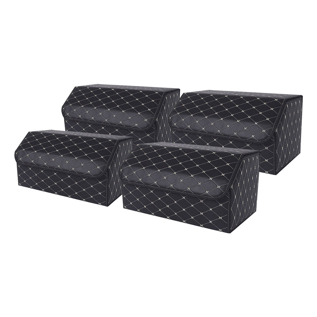 SOGA 4X Leather Car Boot Collapsible Foldable Trunk Cargo Organizer Portable Storage Box Black/Gold Stitch Large $ 181.90