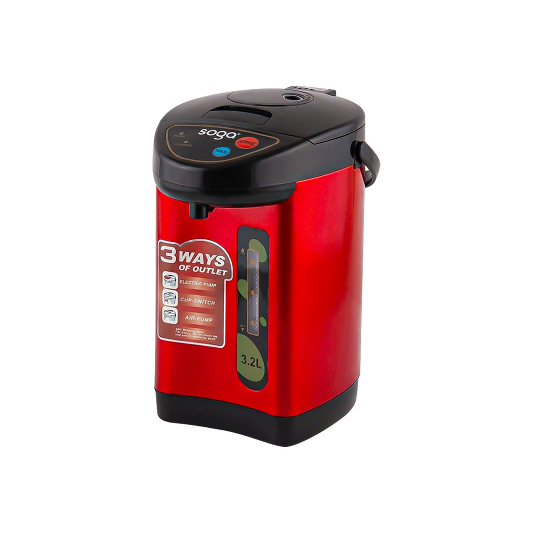 SOGA 3.2L Red Stainless Steel Electric Thermal Pot Dispenser with 3 Dispensing Modes