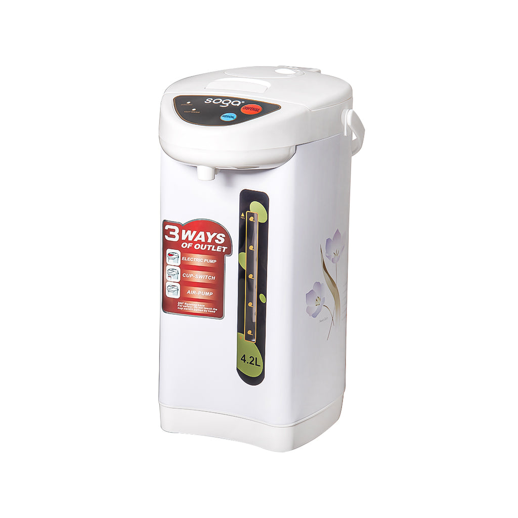 SOGA 4.2L White Plastic Exterior Electric Thermal Pot Dispenser with 3 Dispensing Modes