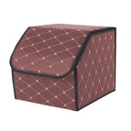 SOGA Leather Car Boot Collapsible Foldable Trunk Cargo Organizer Portable Storage Box Coffee/Gold Stitch Small $ 38.90