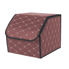 SOGA Leather Car Boot Collapsible Foldable Trunk Cargo Organizer Portable Storage Box Coffee/Gold Stitch Small