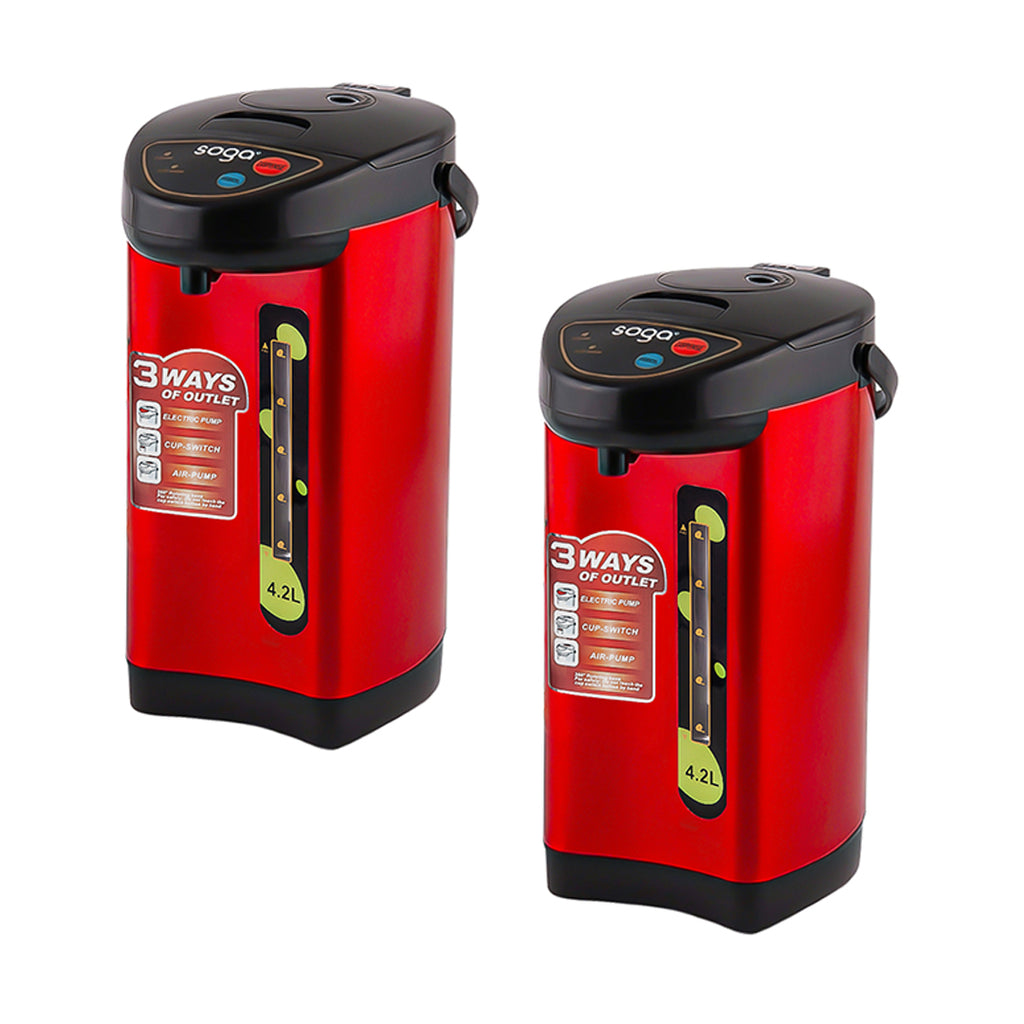 SOGA 2X 4.2L Red Stainless Steel Electric Thermal Pot Dispenser with 3 Dispensing Modes