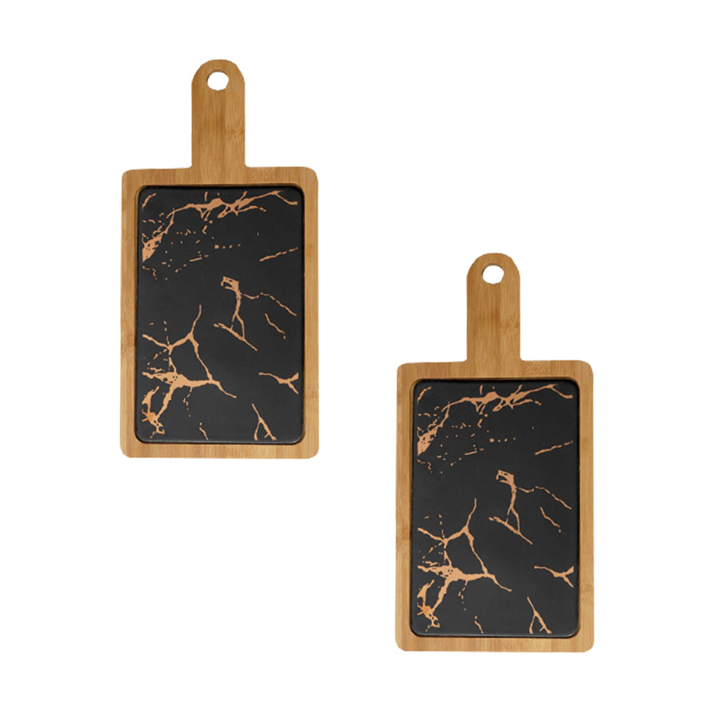 SOGA 2X 33.5cm Black Square Wooden Serving Tray Slate Steak Serving Platter Chopping Board Paddle Home Decor $ 107.90