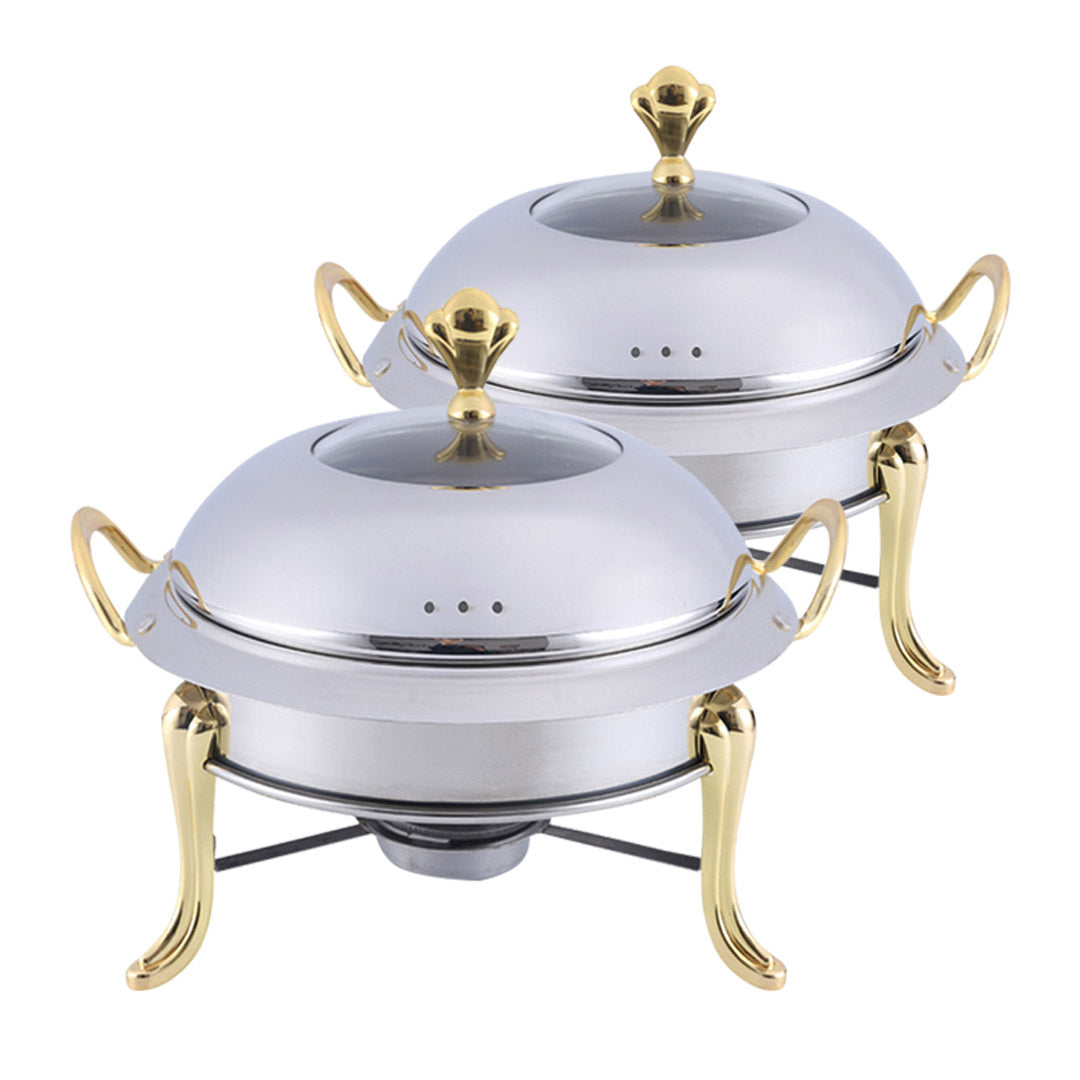 SOGA 2X Stainless Steel Gold Accents Round Buffet Chafing Dish Cater Food Warmer Chafer with Glass Top Lid $ 198.50