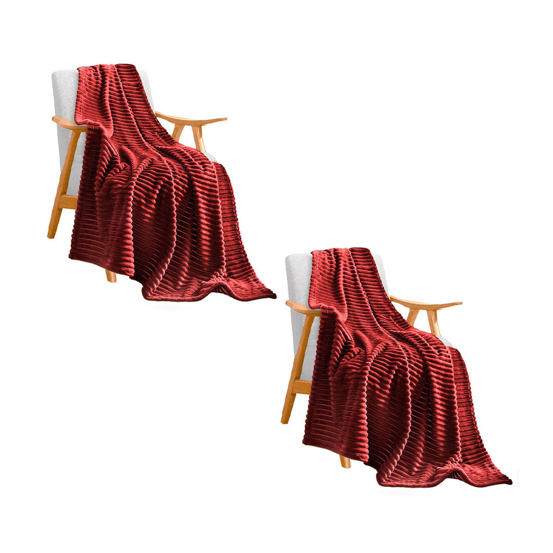 SOGA 2X Burgundy Throw Blanket Warm Cozy Striped Pattern Thin Flannel Coverlet Fleece Bed Sofa Comforter $ 86.50