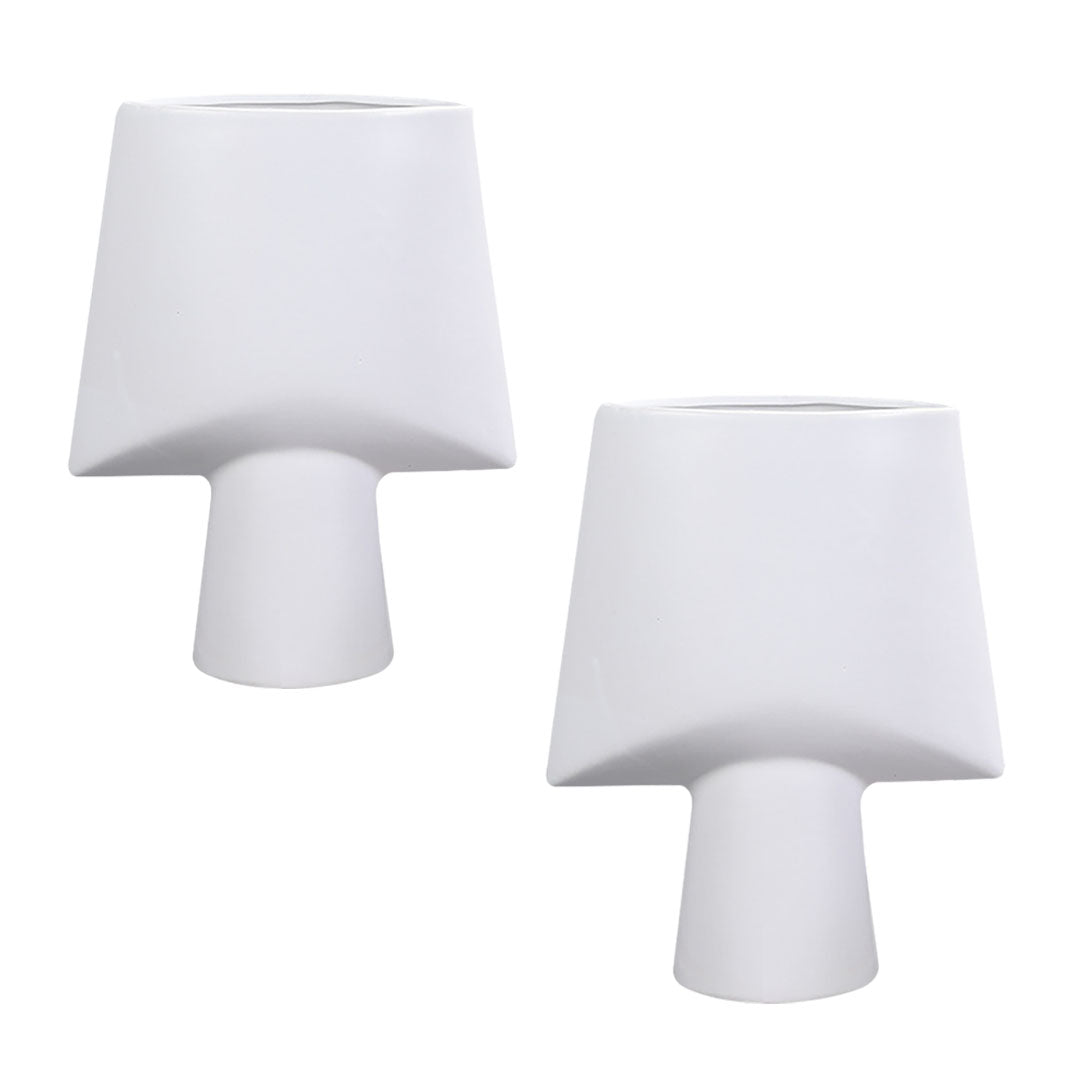 SOGA 2X 21x25.5cm Small White Ornament Geometric Decor Ceramic Vase Flower Pots Decorative for Living Room Decoration $ 129.50