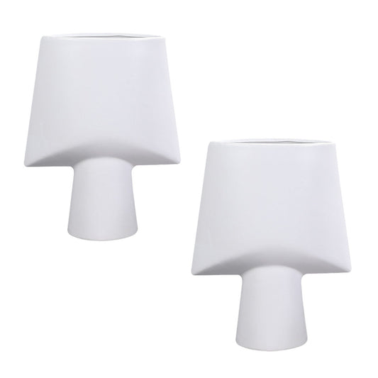 SOGA 2X 21x25.5cm Small White Ornament Geometric Decor Ceramic Vase Flower Pots Decorative for Living Room Decoration