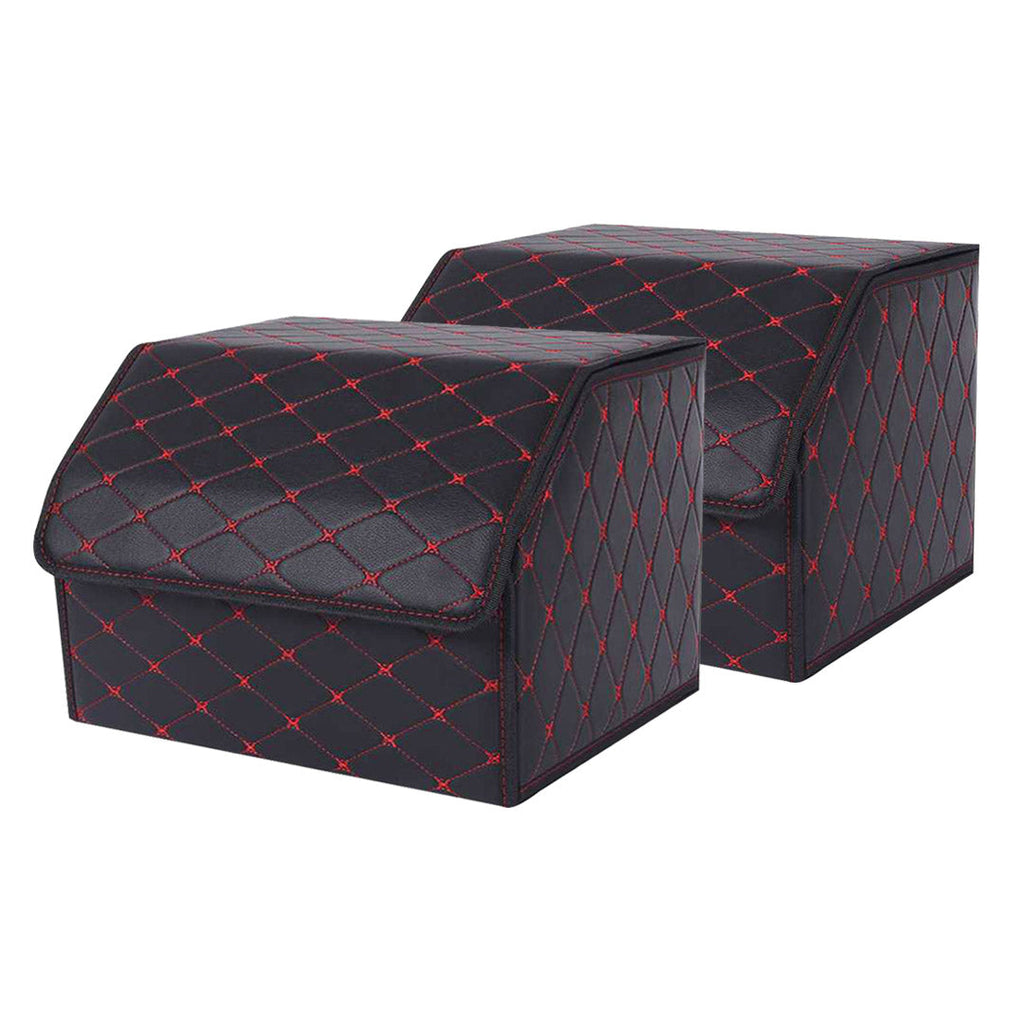SOGA 2X Leather Car Boot Collapsible Foldable Trunk Cargo Organizer Portable Storage Box Black/Red Stitch Medium $ 86.50