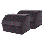 SOGA 2X Leather Car Boot Collapsible Foldable Trunk Cargo Organizer Portable Storage Box Black/Red Stitch Medium $ 86.50