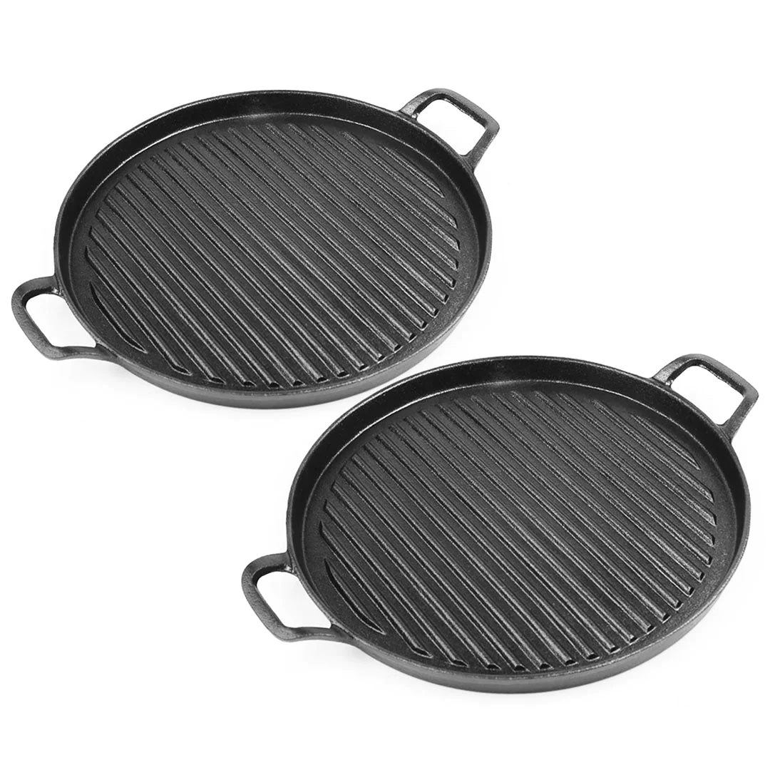 SOGA 2X 28cm Ribbed Cast Iron Frying Pan Skillet Coating Steak Sizzle Platter $ 146.50