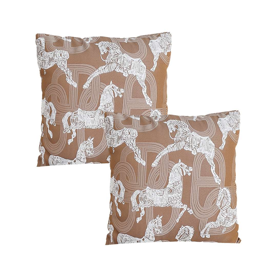 SOGA 2X 50cm Bohemian Camel Brown White Horse Pattern Throw Pillow $ 142