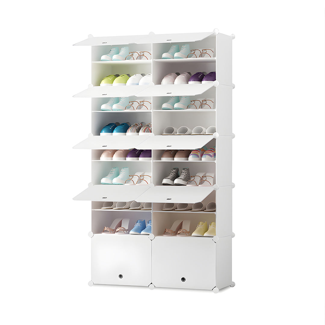 SOGA 9 Tier 2 Column White Shoe Rack Organizer Sneaker Footwear Storage Stackable Stand Cabinet Portable Wardrobe with Cover $ 122.50