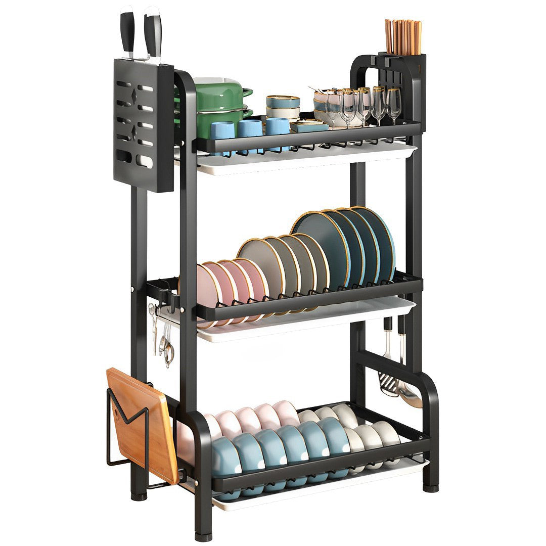 SOGA 3 Tier 62cm Steel Black Kitchen Countertop Drying Rack Dish Plate Cutlery Cutting Board Holder Dish Drainer Kitchen Organiser $ 77.90