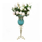 SOGA 85cm Blue Glass Tall Floor Vase and 12pcs White Artificial Fake Flower Set