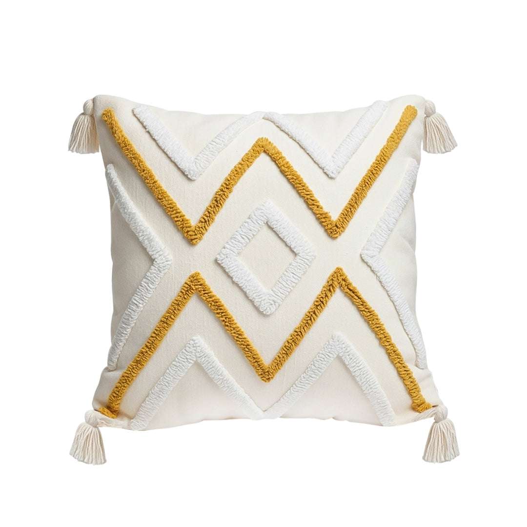 SOGA Boho Tufted Cushion 45cm Tassel Beige Yellow Geometric Chevron Throw Pillow $ 72