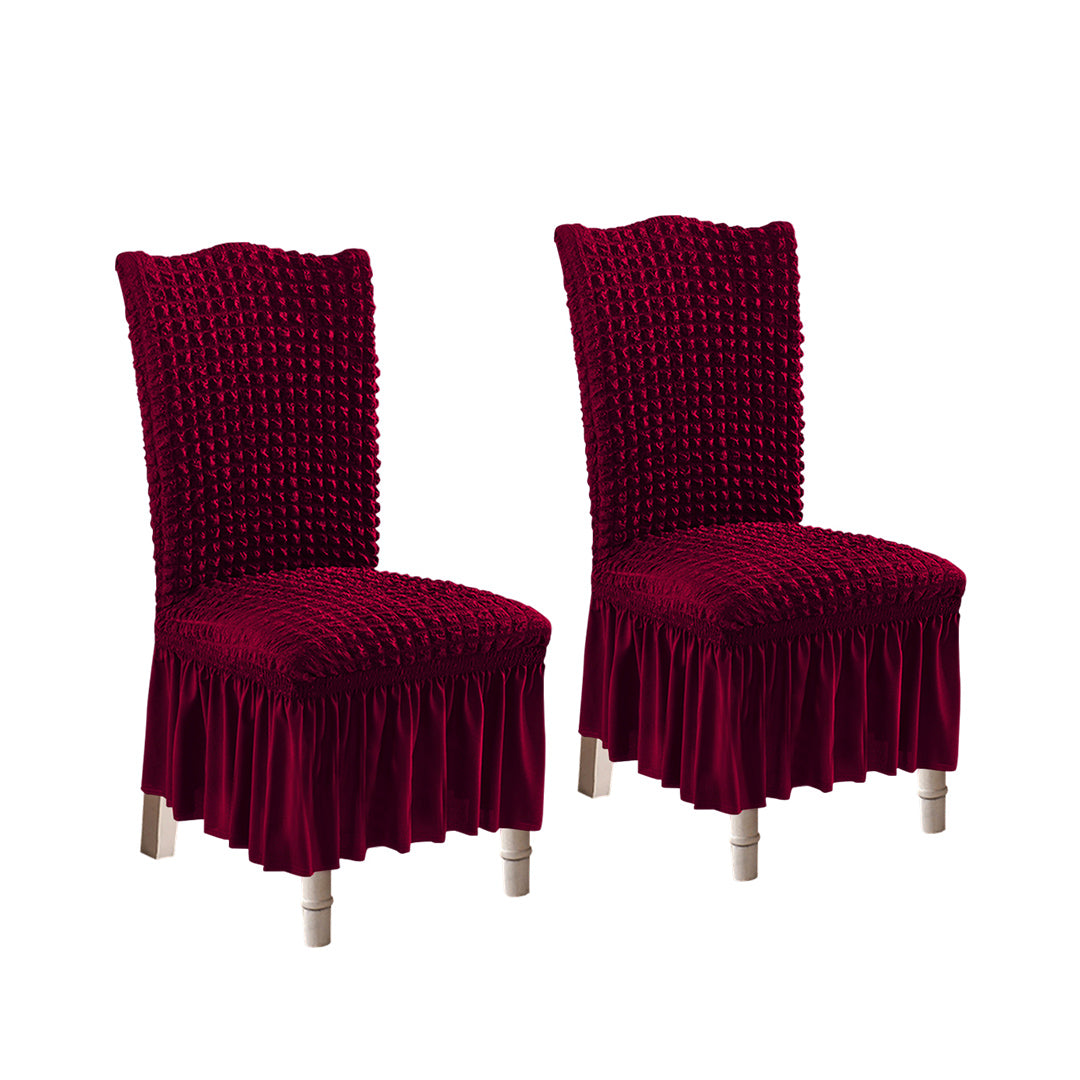 SOGA 2X Burgundy Chair Cover Seat Protector with Ruffle Skirt Stretch Slipcover Wedding Party Home Decor $ 65.50