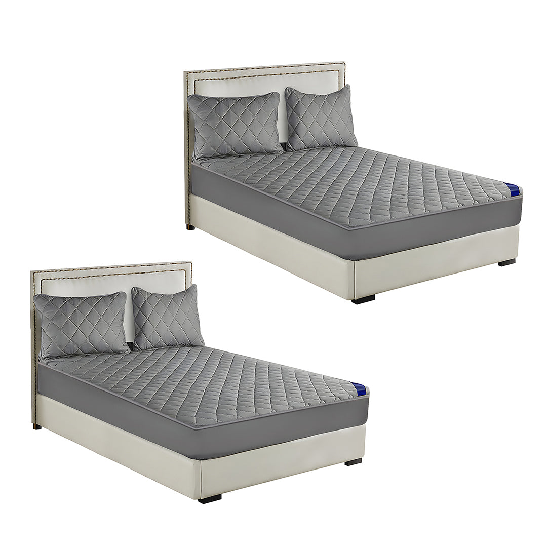 SOGA 2X Grey 153cm Wide Cross-Hatch Mattress Cover Thick Quilted Stretchable Bed Spread Sheet Protector with Pillow Covers $ 228.50