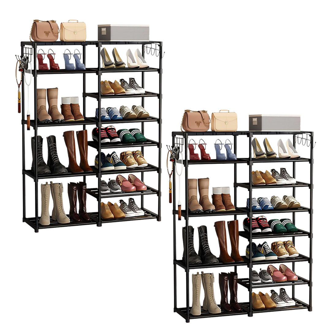SOGA 2X 12-Shelf Tier Shoe Storage Shelf Space-Saving Caddy Rack Organiser with Side Hooks Black $ 161.90