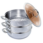 SOGA 3 Tier 30cm Heavy Duty Stainless Steel Food Steamer Vegetable Pot Stackable Pan Insert with Glass Lid $ 222.50