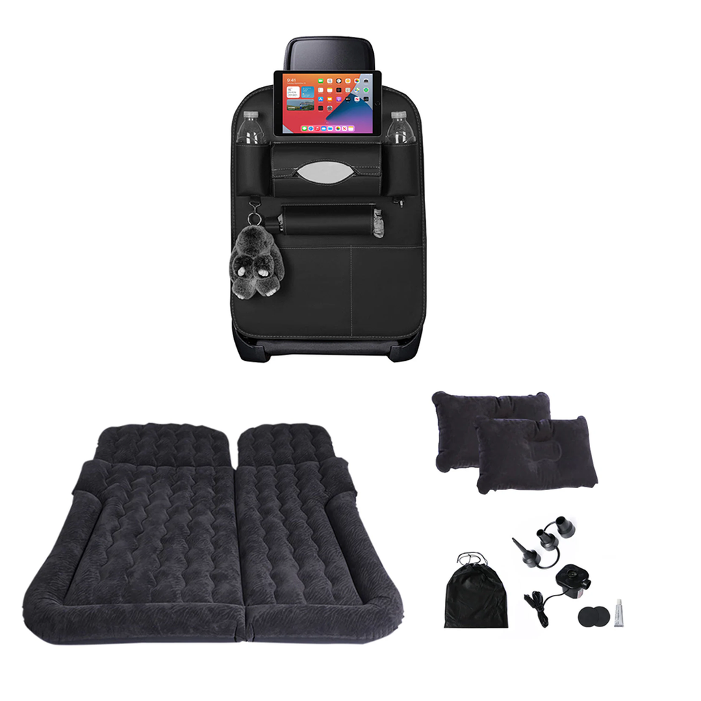 SOGA Car Bundle F – Black Back Seat Storage Organizer & Portable Inflatable Boot Mattress