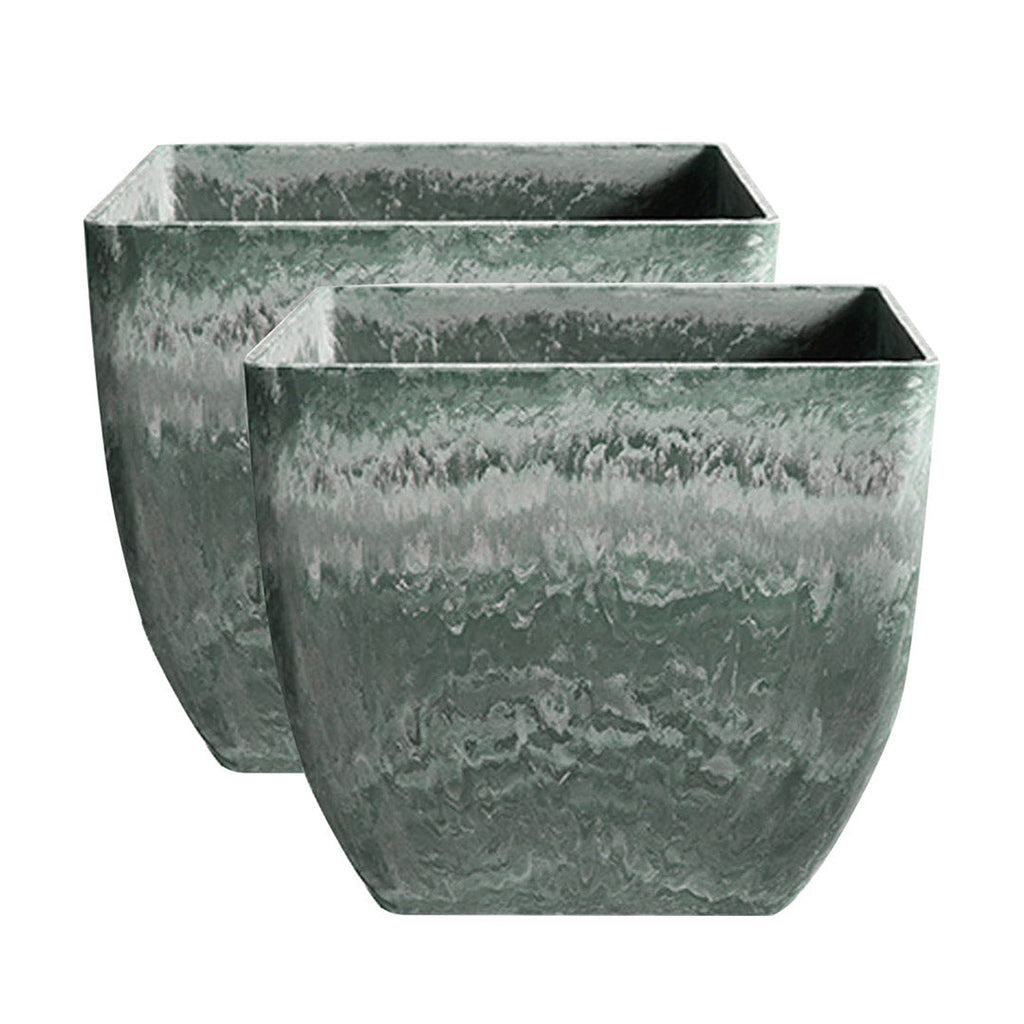 SOGA 2X 27cm Green Grey Square Resin Plant Flower Pot in Cement Pattern Planter Cachepot for Indoor Home Office $ 97.50