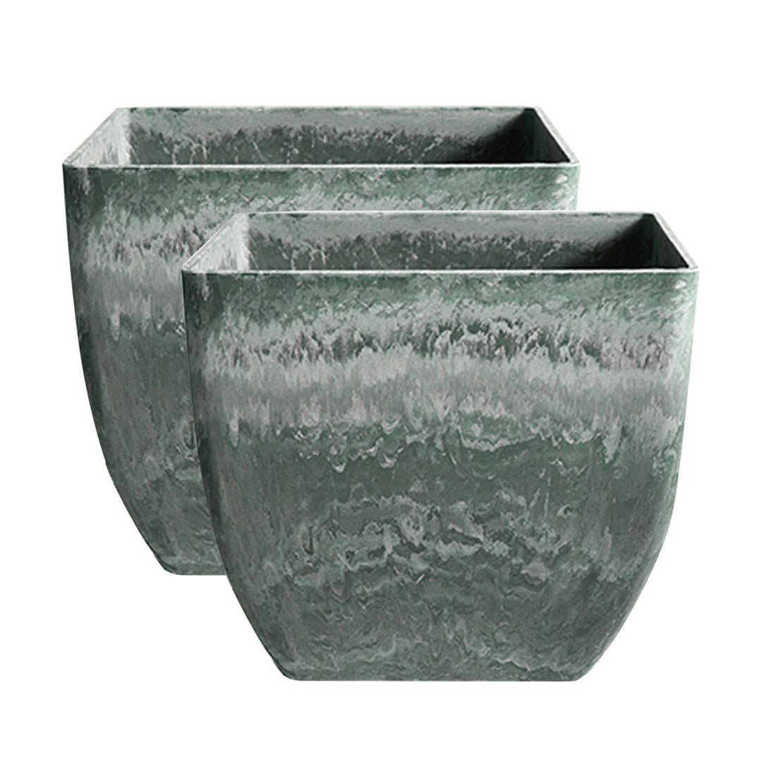 SOGA 2X 27cm Green Grey Square Resin Plant Flower Pot in Cement Pattern Planter Cachepot for Indoor Home Office $ 97.50