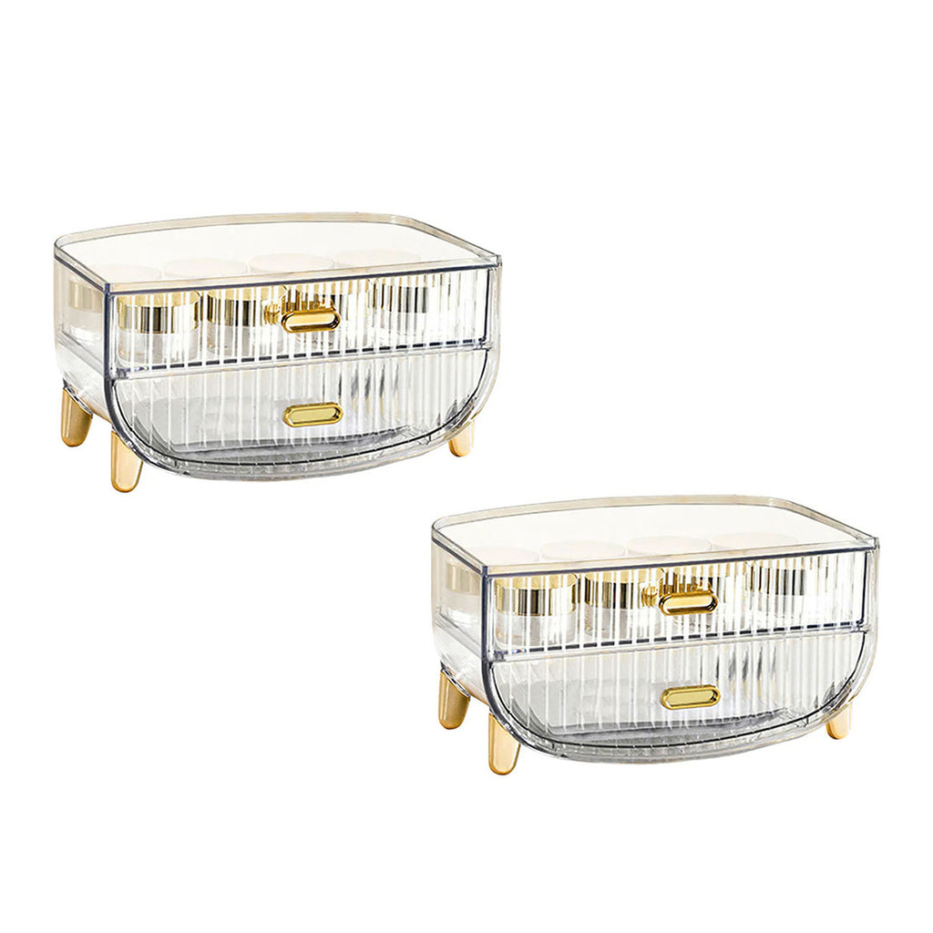 SOGA 2X 2 Tier Transparent Multifunctional Countertop Cosmetic Storage Makeup Skincare Holder Jewelry Cabinet Bathroom Desk Drawer Vanity Organiser