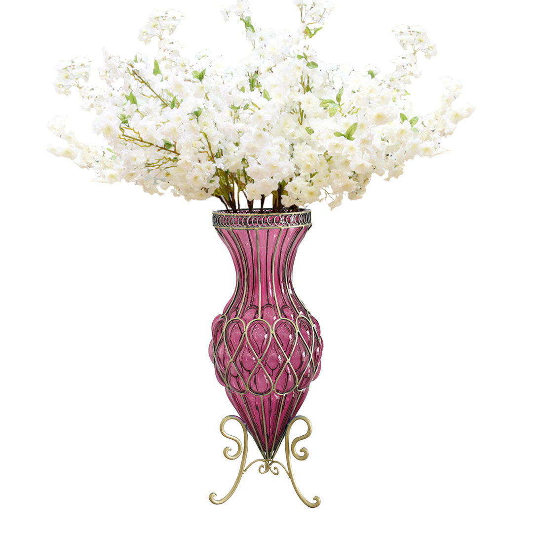 SOGA 67cm Purple Glass Tall Floor Vase with 10pcs White Artificial Fake Flower Set $ 488.90
