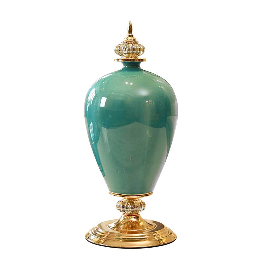 SOGA 42.5cm Ceramic Oval Flower Vase with Gold Metal Base Green $ 188.90