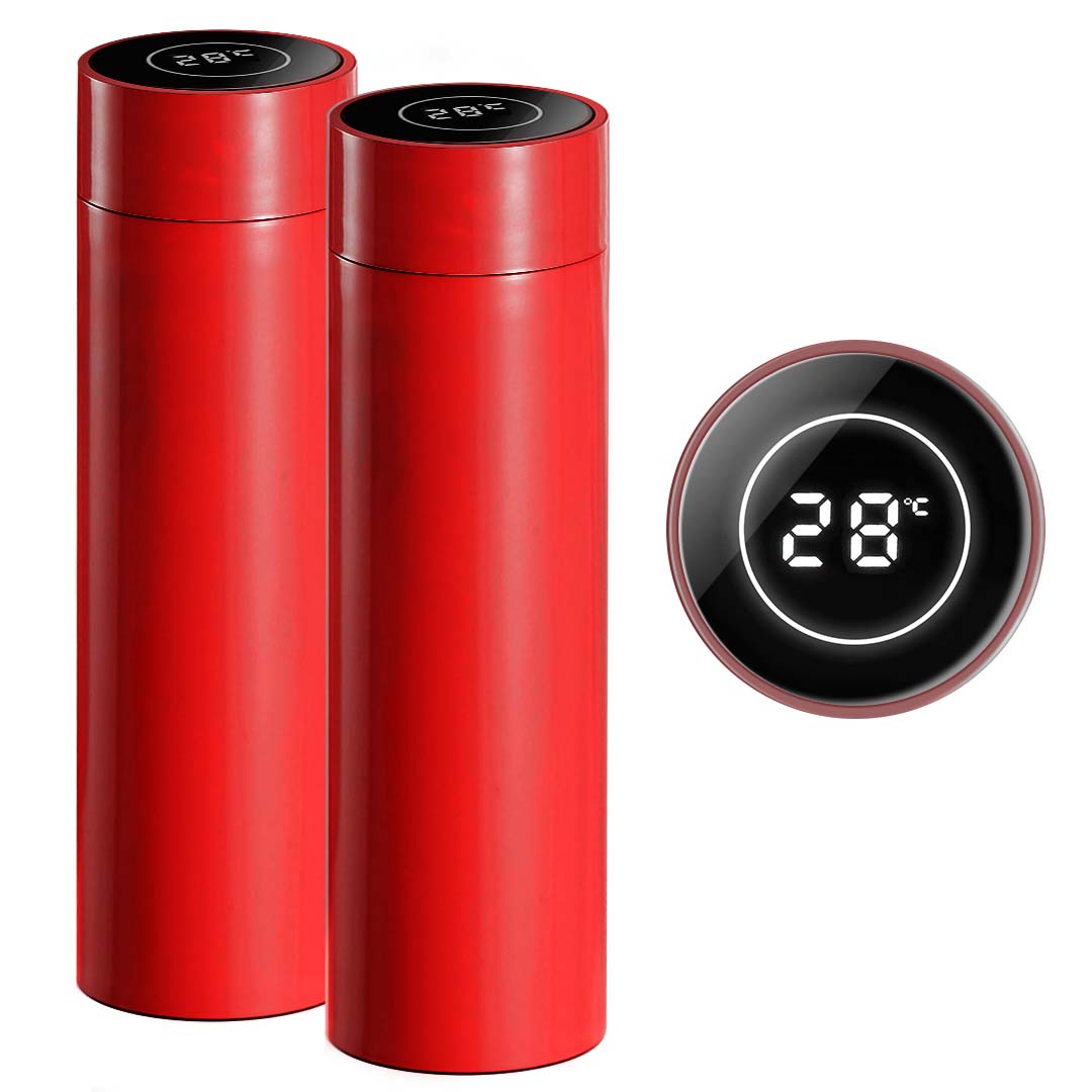 SOGA 2X 500ML Stainless Steel Smart LCD Thermometer Display Bottle Vacuum Flask Thermos Red