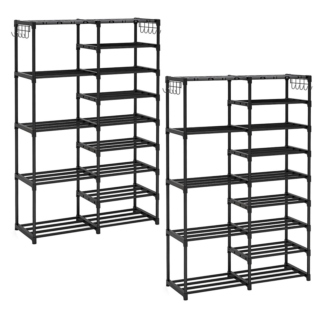 SOGA 2X 16-Shelf Tier Shoe Storage Shelf Space-Saving Caddy Rack Organiser with Side Hooks Black $ 170.50