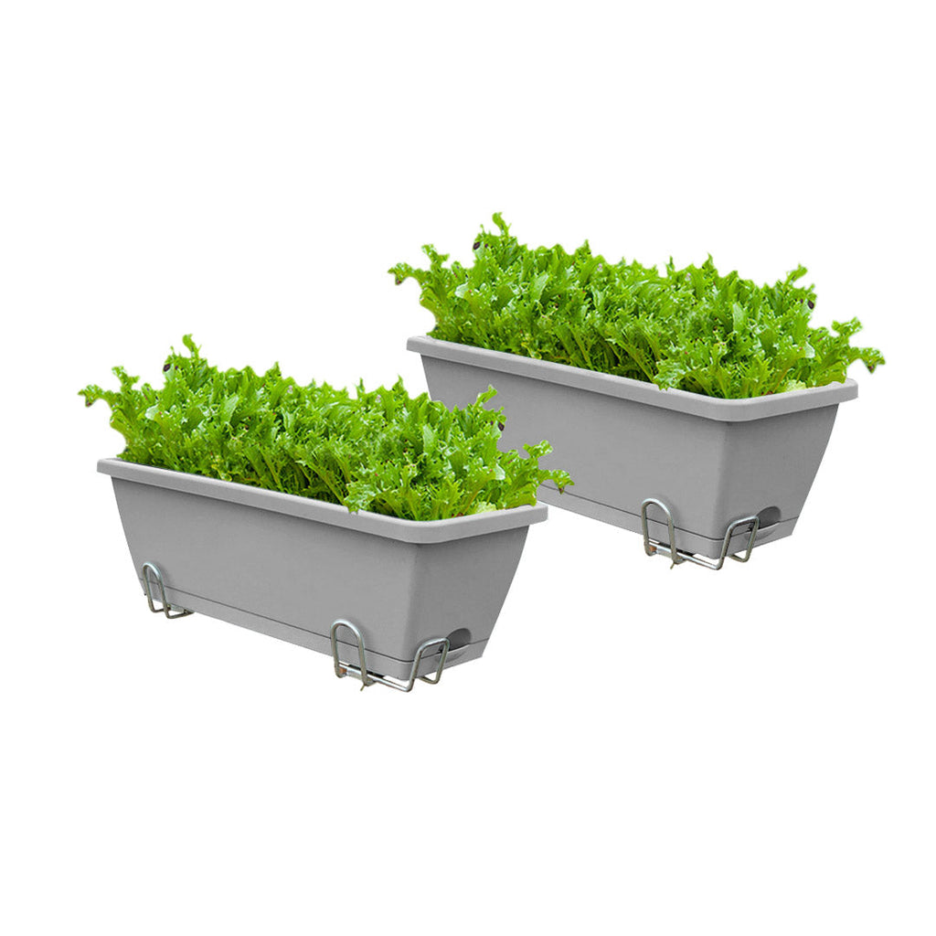 SOGA 49.5cm Gray Rectangular Planter Vegetable Herb Flower Outdoor Plastic Box with Holder Balcony Garden Decor Set of 2 $ 42.90