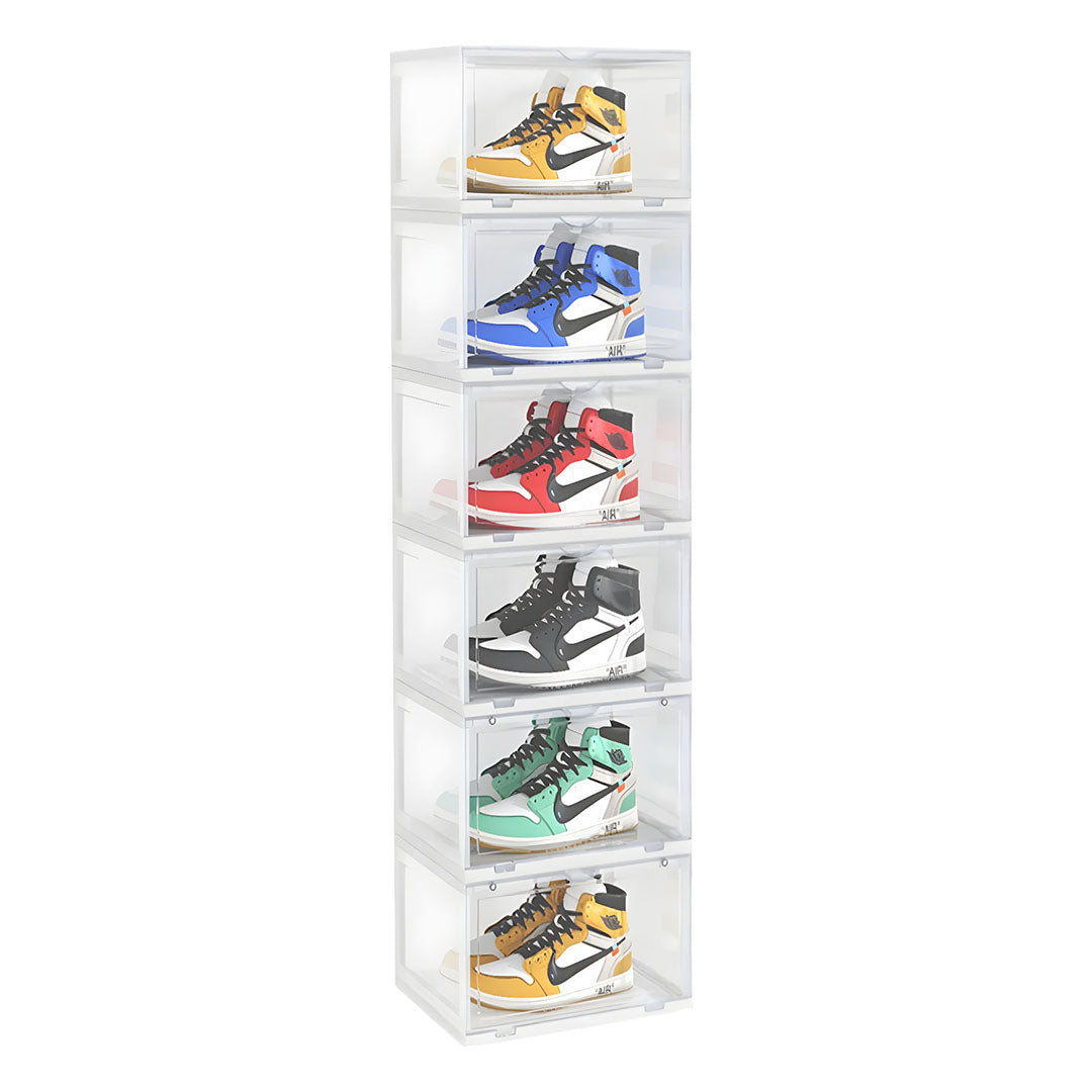 SOGA 6 Tier Transparent Portable Shoe Organiser Sneaker Footwear Folding Plastic Bin Stackable Storage Box with Magnetic Door