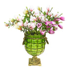 SOGA Green Glass Flower Vase with 6 Bunch 4 Heads Artificial Fake Silk Magnolia denudata Home Decor Set $ 211.50