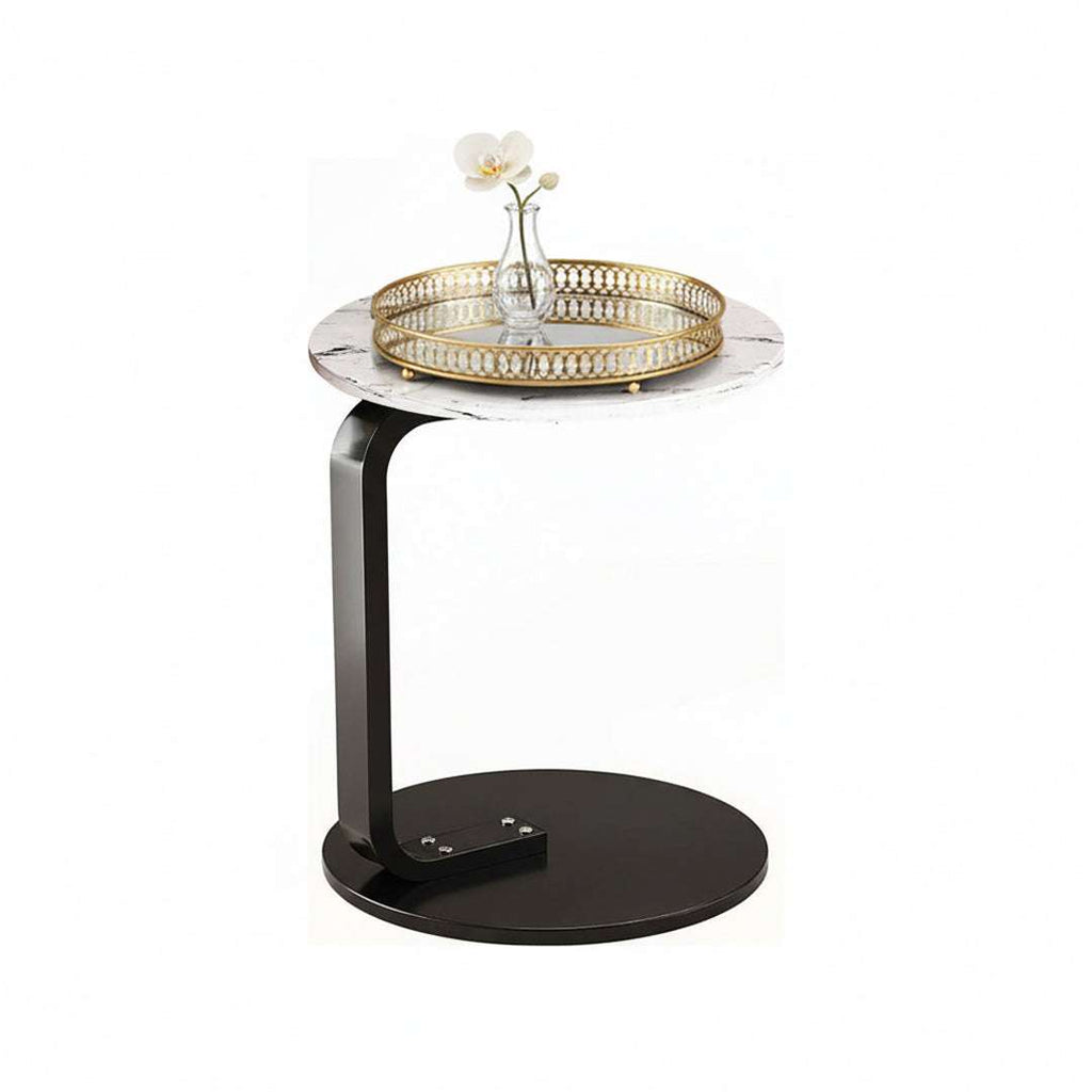 SOGA Home & Living Bundle – White Marble Mini Side Table & Gold Round Mirror Tray Organizer $ 0