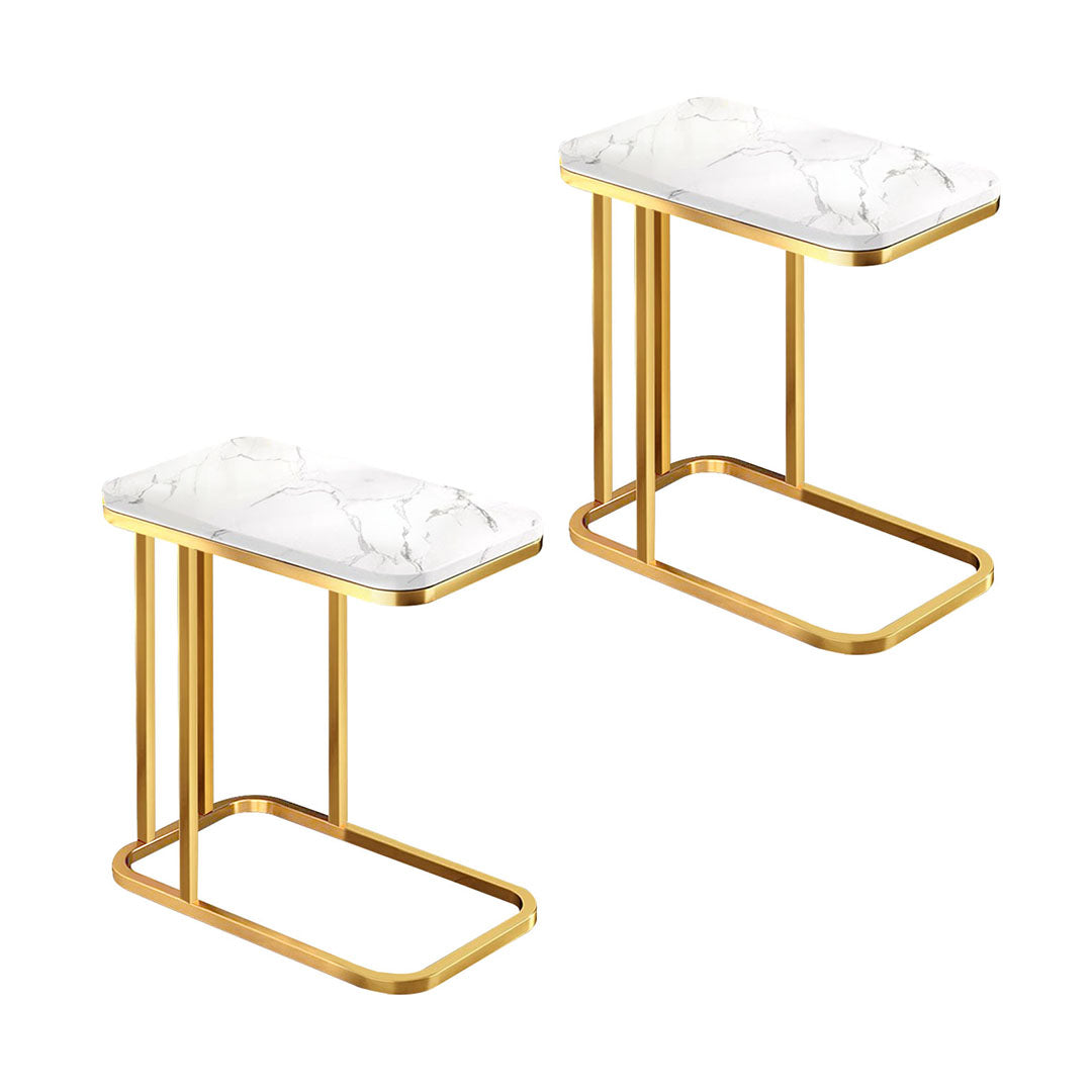 SOGA 2X 30x50cm White Stone-Patterned Sofa Side Square Mini Table w/ Gold Metal Legs $ 151.50