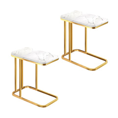 SOGA 2X 30x50cm White Ceramic Sofa Side Square Mini Table w/ Gold Metal Legs
