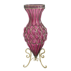 SOGA 67cm Purple Glass Tall Floor Vase with Metal Flower Stand