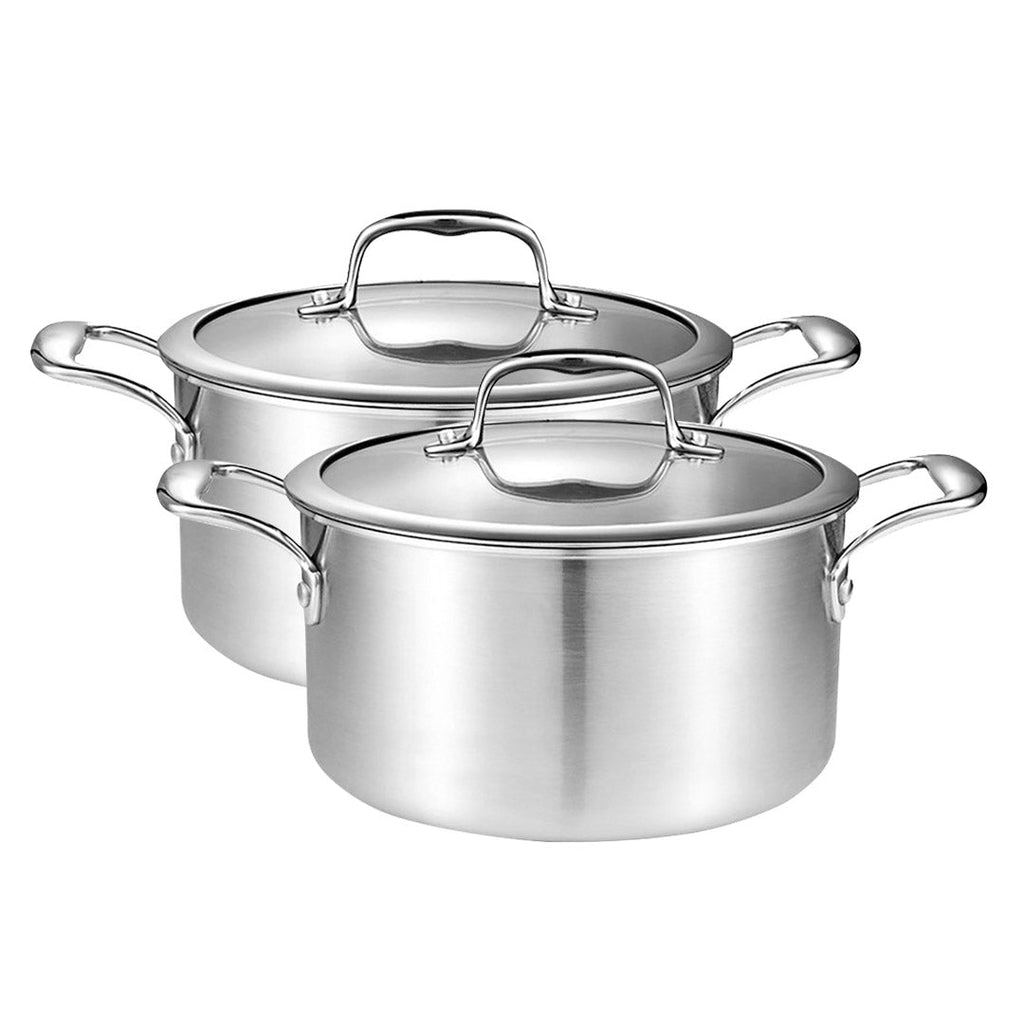 SOGA 2X 22cm Stainless Steel Soup Pot Stock Cooking Stockpot Heavy Duty Thick Bottom with Glass Lid $ 258.90