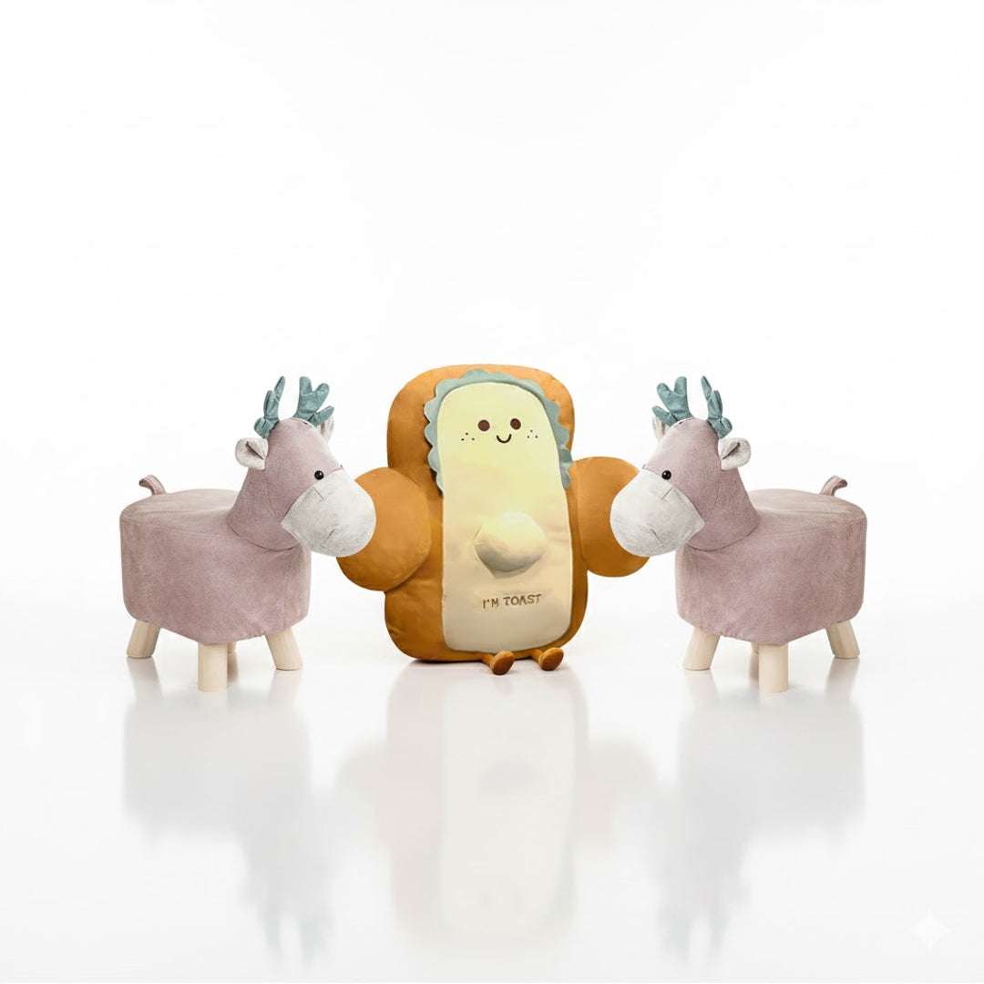 SOGA Home & Living Bundle – 2 Pink Deer Children’s Ottoman & Smiley Toast Plush Cushion $ 113
