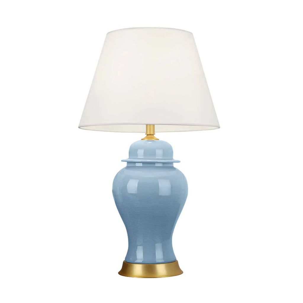 SOGA Oval Ceramic Table Lamp with Gold Metal Base Desk Lamp Blue