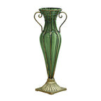 SOGA Green Colored European Glass Flower Vase Solid Base with Two Gold Metal Handle