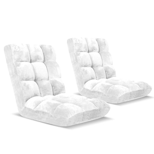 SOGA Floor Recliner Folding Lounge Sofa Futon Couch Folding Chair Cushion White x2