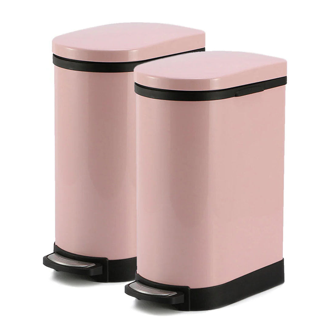 SOGA 2X Foot Pedal Stainless Steel Rubbish Recycling Garbage Waste Trash Bin 10L U Pink