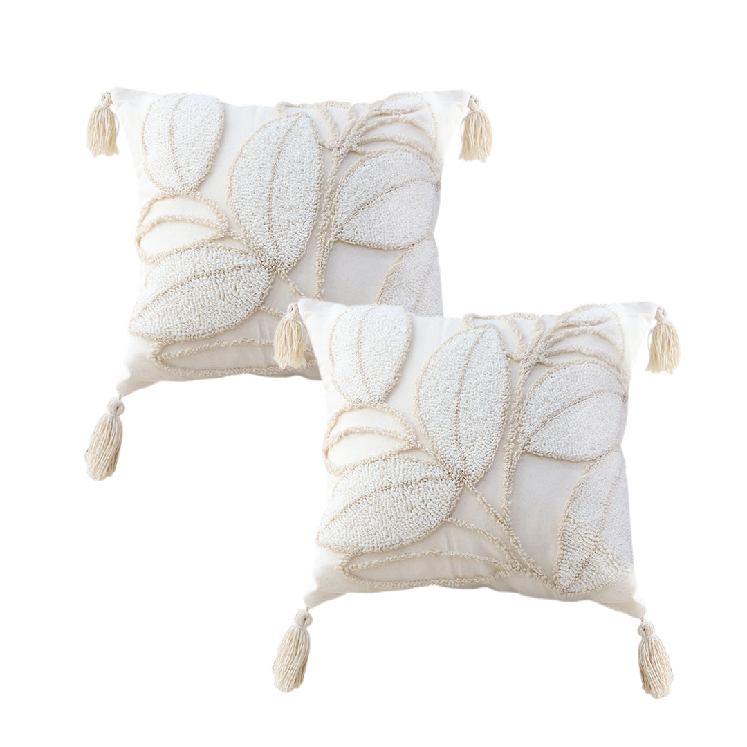 SOGA 2X 45cm Wabi-sabi Cream Flower Cover & Beige Velvet Leaf Ring Square Throw Pillow $ 129.50