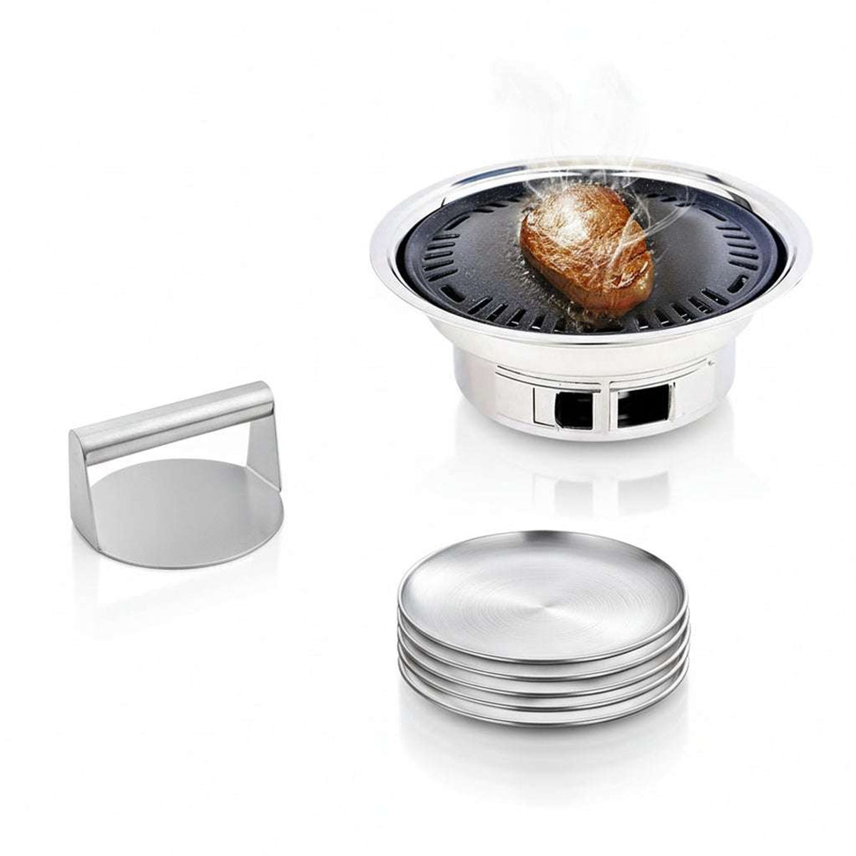 SOGA Kitchenware Bundle – Stainless Steel BBQ Grill, Burger Press & Premium Grilling Plate