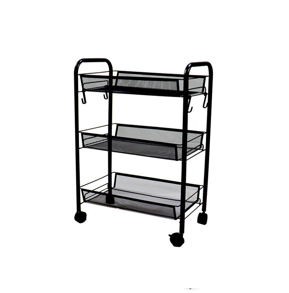 SOGA 3 Tier Steel Black Bee Mesh Kitchen Cart Multi-Functional Shelves Storage Organizer with Wheels $ 57.90